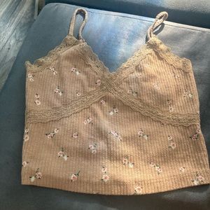 Aeropostale brown with flowers adjustable strap crop tank size XS